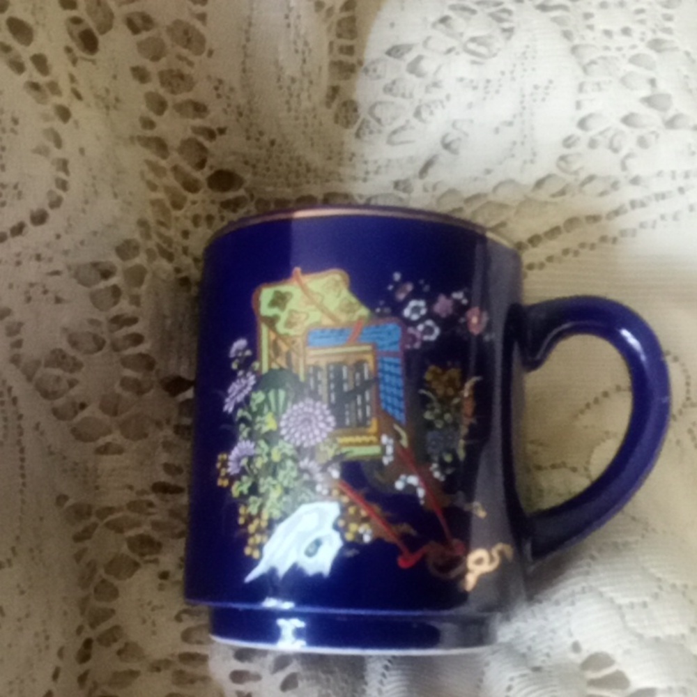 Japanese cobalt blue rickshaw tea cup